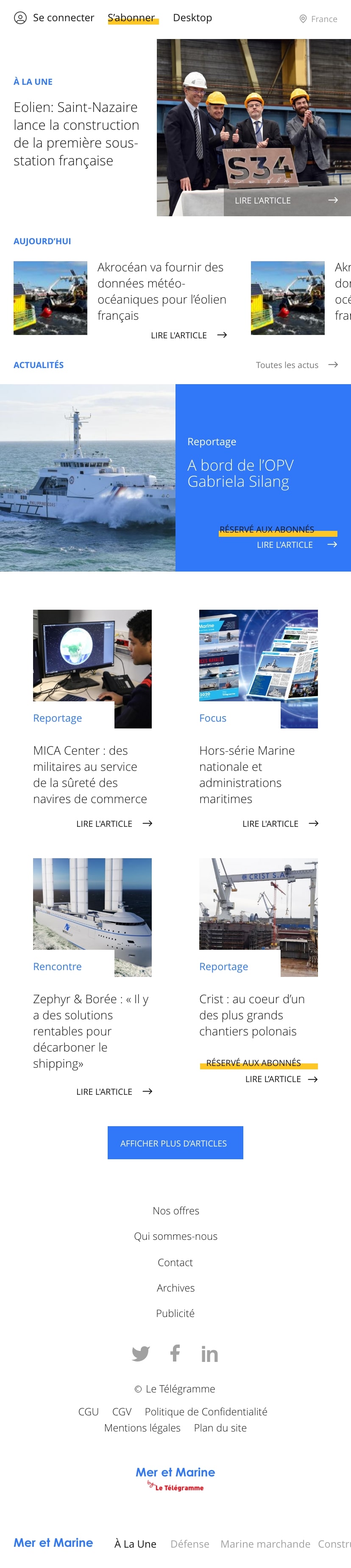 Redesign of the homepage of the website Mer et Marine