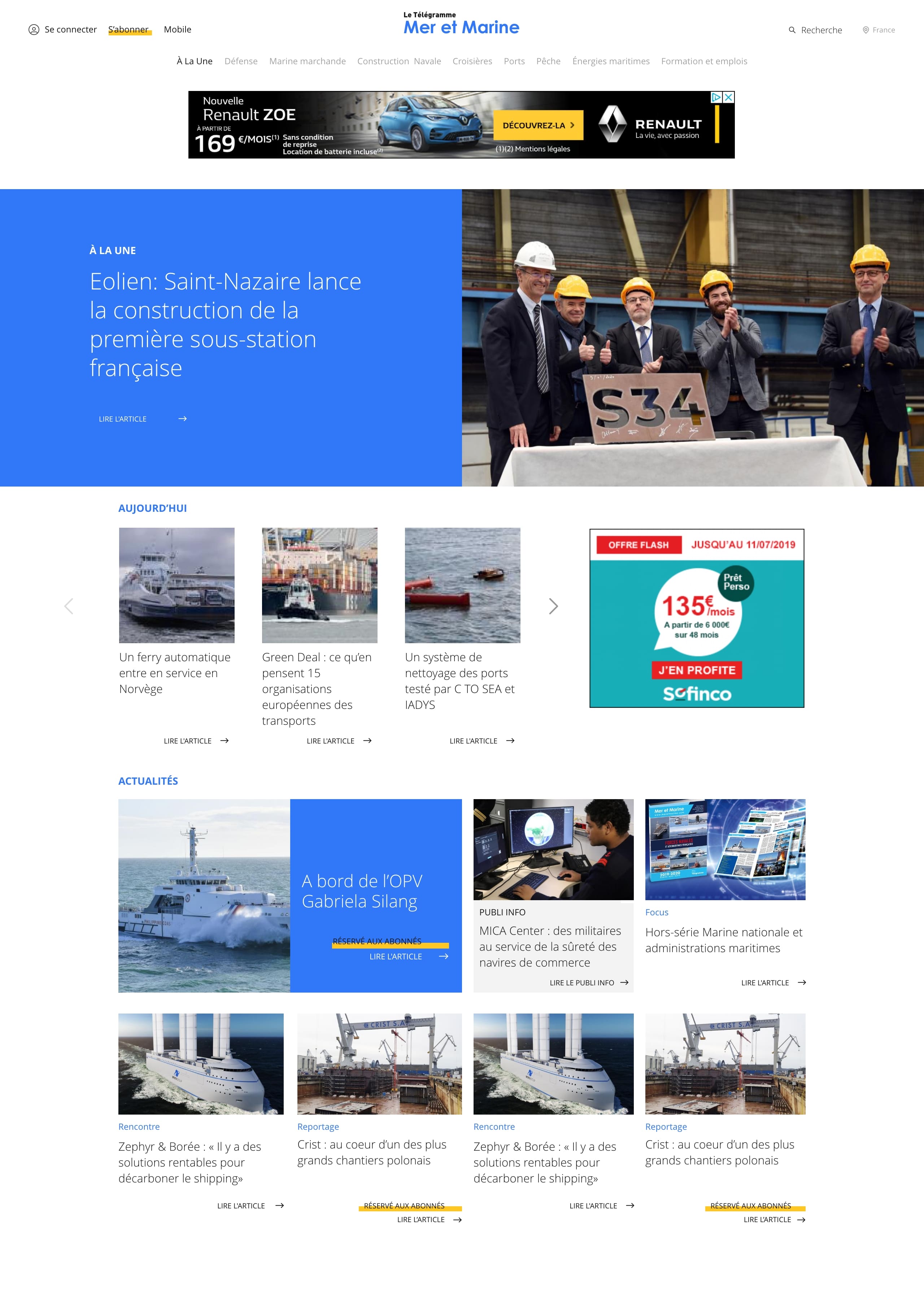Redesign of the homepage of the website Mer et Marine